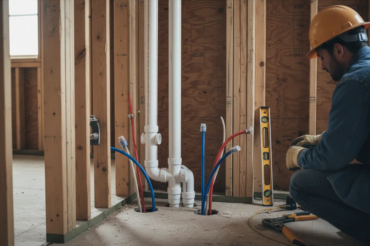 Drain and supply rough-in during Leak Detection in Farmingdale