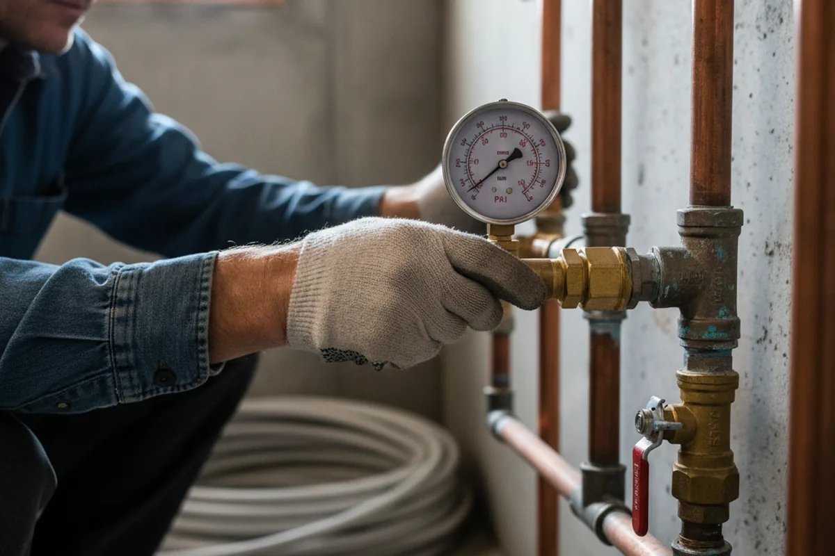 Pressure testing a repaired line during Water Line Repair in Farmingdale
